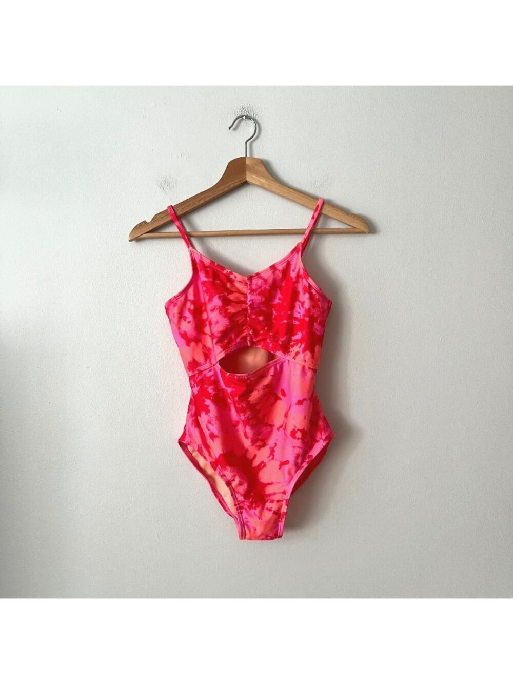 Cat & Jack Pink & Red Tie-Dye One Piece Cut Out Swimsuit Girl's Size XL 14